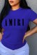 Blue Fashion Street Print Letter O Neck T-Shirts