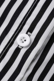Pink Casual Striped Print Patchwork Buckle Turndown Collar Straight Rompers