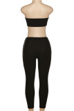 Black Fashion Sexy Solid Patchwork See-through Backless Strapless Sleeveless Two Pieces
