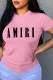 Pink Fashion Street Print Letter O Neck T-Shirts