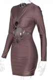 Bare Color Sexy Solid Hollowed Out O Neck Pencil Skirt Dresses