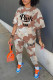 Khaki Casual Print Camouflage Print Patchwork O Neck Short Sleeve Two Pieces