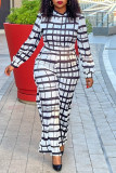 Black White Fashion Sexy Casual Plaid Print Patchwork O Neck Regular Jumpsuits
