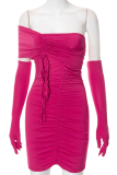 Rose Red Sexy Solid Patchwork Off the Shoulder Pencil Skirt Dresses
