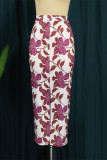Purple Fashion Casual Print Slit Regular High Waist Skirt