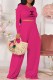 Rose Red Fashion Casual Print Letter O Neck Long Sleeve Two Pieces