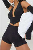 White Fashion Sexy Solid Hollowed Out Backless Halter Long Sleeve Two Pieces