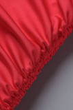 Red Fashion Casual Solid Patchwork Slit Fold O Neck Long Sleeve Dresses