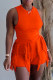Orange Fashion Casual Solid Tassel Patchwork O Neck Sleeveless Two Pieces