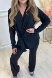 Pink Fashion Casual Solid Bandage Patchwork V Neck Long Sleeve Two Pieces