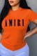 Orange Fashion Street Print Letter O Neck T-Shirts