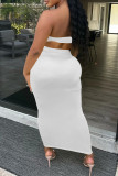 White Fashion Sexy Solid Patchwork Backless Fold Strapless Sleeveless Two Pieces