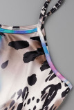 Colour Casual Print Patchwork Spaghetti Strap Sling Dress Dresses