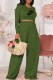 Army Green Fashion Casual Print Letter O Neck Long Sleeve Two Pieces
