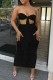 Black Fashion Sexy Solid Patchwork Backless Fold Strapless Sleeveless Two Pieces