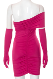 Rose Red Sexy Solid Patchwork Off the Shoulder Pencil Skirt Dresses