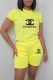 Yellow Fashion Casual Print Letter O Neck Short Sleeve Two Pieces