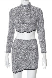 Zebra Fashion Casual Print Patchwork Turtleneck Long Sleeve Two Pieces