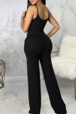 Black Sexy Solid Patchwork Spaghetti Strap Straight Jumpsuits