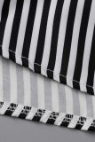 Pink Casual Striped Print Patchwork Buckle Turndown Collar Straight Rompers