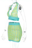 Green Fashion Sexy Patchwork Backless Halter Sleeveless Two Pieces