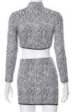 Zebra Fashion Casual Print Patchwork Turtleneck Long Sleeve Two Pieces