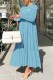 Sky Blue Fashion Elegant Print Letter O Neck Long Sleeve Dresses