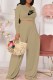 Khaki Fashion Casual Print Letter O Neck Long Sleeve Two Pieces