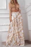 Blue Casual Print Bandage Patchwork Turndown Collar Long Sleeve Two Pieces