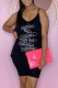 Black Fashion Casual Print Letter Spaghetti Strap Sleeveless Two Pieces
