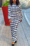 Black White Fashion Sexy Casual Plaid Print Patchwork O Neck Regular Jumpsuits