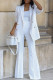 White Fashion Casual Solid Patchwork Turn-back Collar Long Sleeve Two Pieces