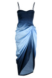 Multicolor Fashion Sexy Gradual Change Print Patchwork Backless Spaghetti Strap Sleeveless Dress