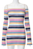 Purple Sexy Striped Print Patchwork Off the Shoulder Pencil Skirt Dresses