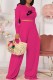 Rose Red Fashion Casual Print Letter O Neck Long Sleeve Two Pieces