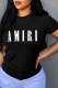 Black Fashion Street Print Letter O Neck T-Shirts