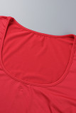 Red Fashion Casual Solid Patchwork Slit Fold O Neck Long Sleeve Dresses