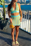 Green Fashion Sexy Patchwork Backless Halter Sleeveless Two Pieces