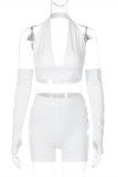 White Fashion Sexy Solid Hollowed Out Backless Halter Long Sleeve Two Pieces
