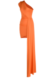 Rose Red Fashion Solid Patchwork One Shoulder Pencil Skirt Dresses
