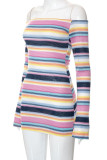 Purple Sexy Striped Print Patchwork Off the Shoulder Pencil Skirt Dresses