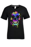 Navy Blue Fashion Street Print Skull Patchwork O Neck T-Shirts