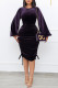 Dark Purple Fashion Casual Solid Frenulum O Neck Long Sleeve Dresses