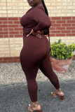 Brown Red Fashion Casual Solid Patchwork Zipper Collar Long Sleeve Two Pieces