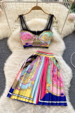 Pink Fashion Sexy Print Patchwork Backless Spaghetti Strap Sleeveless Two Pieces