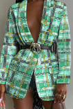 Multicolor Fashion Casual Print Patchwork Turn-back Collar Outerwear (Without Belt)