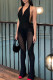 Black Sexy Solid Patchwork See-through Backless Halter Regular Jumpsuits