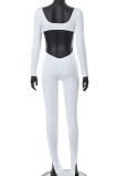 White Sexy Solid Patchwork Off the Shoulder Regular Jumpsuits