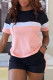Pink Fashion Casual Print Patchwork O Neck Short Sleeve Two Pieces