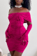 Rose Red Sexy Solid Patchwork Off the Shoulder Pencil Skirt Dresses